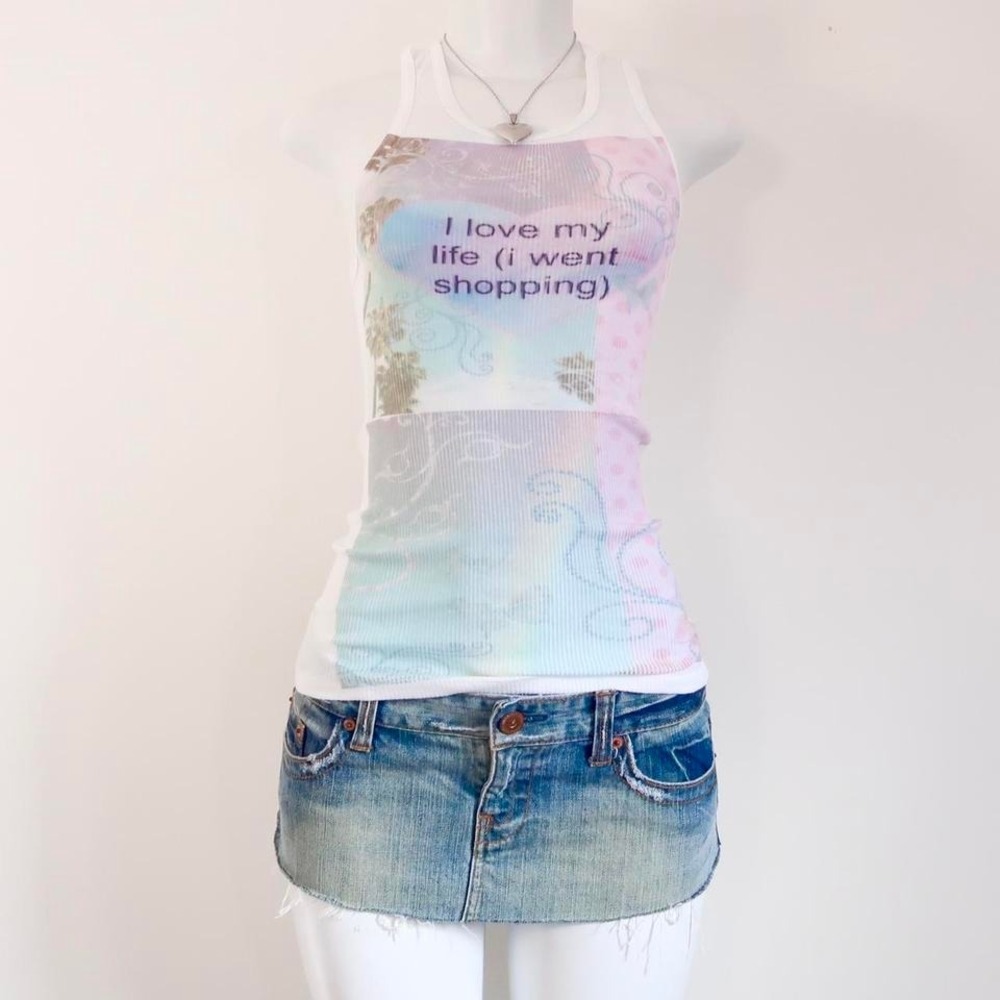 y2k baby tee i love my life i went shopping heart tank